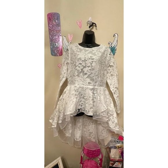 Women's For Her Lace Floral Overlay Peplum High Low Top - Picture 2 of 7